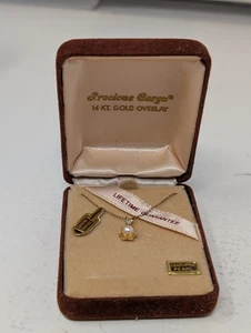 Vintage Precious Cargo 14kt Gold Filled Cultured Pearl & Diamond Pendant 18"  - Picture 1 of 2