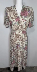 Abito camicia vintage anni 80 Stuart Alan floreale midi linea A taglia 10 maniche corte tasche - Foto 1 di 9