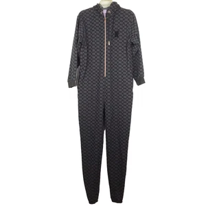 Savage X Fenty Forever Savage Hooded Jumpsuit Black Gray Logo Print Small - Picture 1 of 13