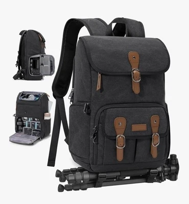 Mochila con bolsa de cámara para computadora portátil DSLR/SLR sin espejo de 15,6 pulgadas con cubierta para lluvia Foto 1 de 4