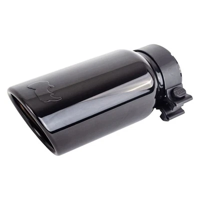 Exhaust Tip Stainless Steel Round Rolled Edge Angle Cut Clamp-On Black Chrome — 第 1/3 张图片