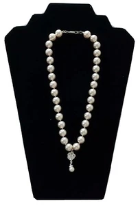 CRYSTAL HALO & CHUNKY FAUX PEARL LARIAT SILVER-TONE  NECKLACE 17" +1.75" Pendant - Picture 1 of 4