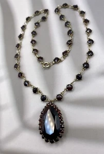 Vintage Granatschmuck Collier Granat Steine Halskette Vergoldet Grosser Anhänger - Bild 1 von 13
