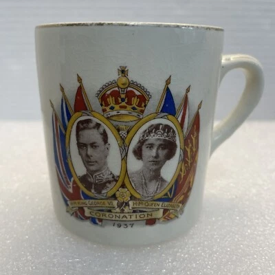 1937 Coronation HM King George VI HM Queen Elizabeth Mug Cup Porcelain Vintage - Image 1 of 4