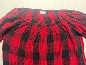 Strand Mittagessen Lounge Top Damen klein rot schwarz kariert Langarm Rüschen Bluse - Bild 1 von 10