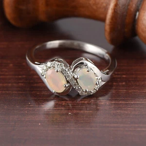 Natürlicher Feueropal 6x4mm Oval Edelstein Bypässe Ring Damen Hochzeit Sterlingsilber - Bild 1 von 8