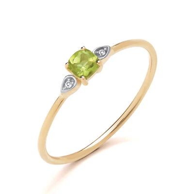 9ct Yellow Gold Natural Peridot & Diamond 3 Stone Ring size K to S - Image 1 of 4