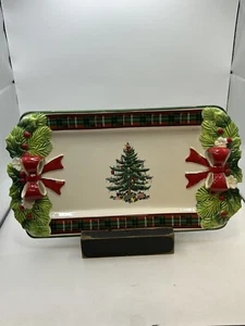 Spode Christmas Tree 12 Inch Tartan Tray Red Bows NEW Absolutely Beautiful! - Picture 1 of 1