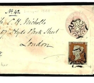 GB PENNY PINK 1d RED Cover Liverpool MX Stationery 1844 *MIXED FRANKING* X53a - Picture 1 of 6