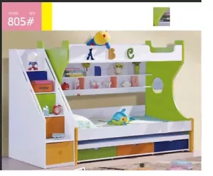 king single MULTI COLORED BUNK BED TRUNDLE STAIRCASE DRAWERS kids Bedroom - Picture 1 of 11
