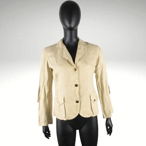 MARINA RINALDI SPORT Women's 100% Linen Beige Brown Jacket Blazer sz 11 Flax - Picture 1 of 22
