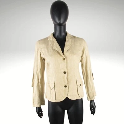 MARINA RINALDI SPORT Women's 100% Linen Beige Brown Jacket Blazer sz 11 Flax - Image 1 of 4