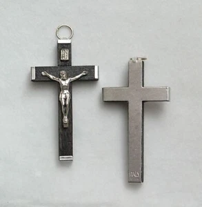 Crucifix 60mm Metal Backed Black Wood Pendant, Quality Made in Itay - Picture 1 of 2