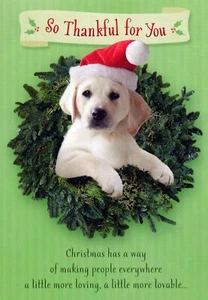 Dankbarkeit WEIHNACHTSKARTE, süßer Labrador Retriever Welpen Hundekranz von Hallmark +✉ - Bild 1 von 5