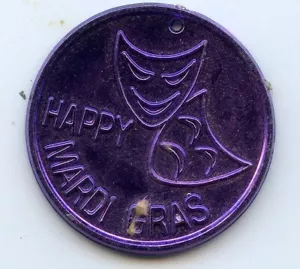 Mardi Gras Doubloon: Happy Mardi Gras Plastic Purple - Picture 1 of 2