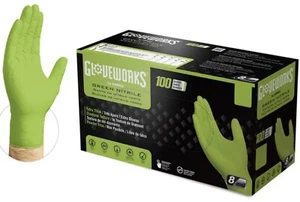 Guantes de nitrilo Gloveworks GWGN46100, resistentes, verdes, grandes, caja de 100 unidades - Imagen 1 de 5