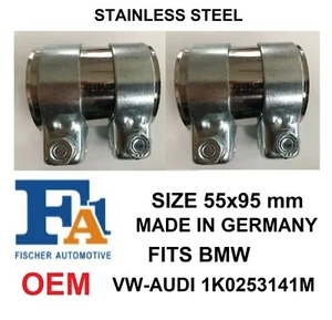 2pcs Exhaust Clamp Dual Clip 55mmX95mm OE GERMANY Fits VW Audi BMW + 55mm x 95mm - Picture 1 of 2