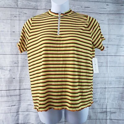 Eye Candy Womens Top Sz 2X Black Orange Stripes Short Sleeve Ribbed - Image 1 of 4