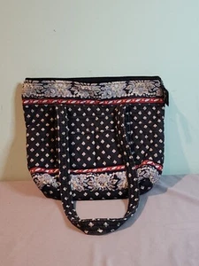 Vera Bradley Med Tote Double Strap 8 Pocket Black Red Brown Grey Quilted Cotton - Picture 1 of 11