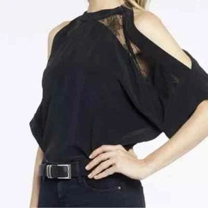 IRO Top Womens 40 Lace Black Cold Shoulder Cut Out Blouse Designer - Picture 1 of 10