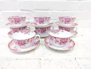 Spode Copeland China Teacups Saucers Set Spode's Irene Pink Floral - Picture 1 of 13
