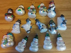 Christmas Glass Blown Snowmen Ornament Lot Of 15 - Picture 1 of 8