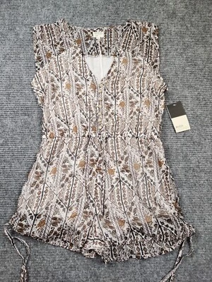 RVCA Romper VNeck Golden Jubilee White Brown Floral Print Romper Womens Sz L NWT - Image 1 of 4