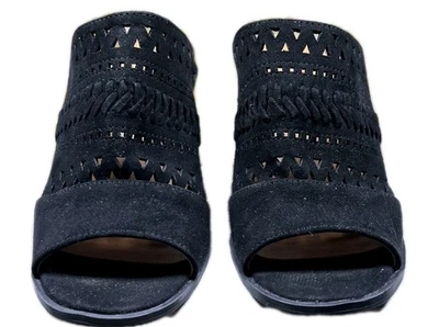 Sandalias de tacón de madera QUPID zueco mula punta abierta talla 7 gamuza negra Foto 1 de 4