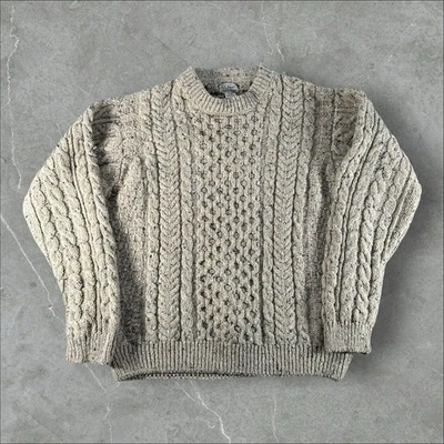 Винтажный LL Bean свитер мужчин XL желтовато-коричневый кабель трикотажа шерсти рыбака Ирландии 245061 уютный - Изображение 1 из 4