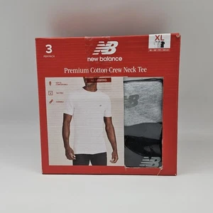 3er Pack NEW BALANCE T-Shirts Herren S M L XL weiß grau schwarz Rundhals Baumwolle Logo - Bild 1 von 9