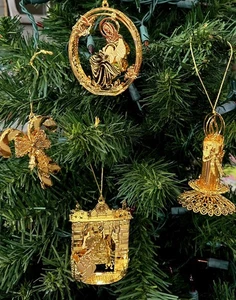 Vintage Danbury Mint 23k Collection Christmas Tree Ornaments 4 Ornament Lot  - Picture 1 of 11