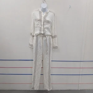 Reiss Striped Jumpsuit Size UK 12 White Straight Leg Viscose RMF17-RP - Picture 1 of 6