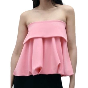 Zara Women’s Strapless Bubble Cropped Top Pink Size Small NWOT - Picture 1 of 10