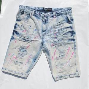 Switch Remarkable Men’s Light Acid Wash Patched Distressed Denim Shorts Size 38 - Picture 1 of 8