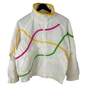 Chaqueta cortavientos vintage años 90 Izod Lacoste blanca colorida cremallera completa talla M - Imagen 1 de 9
