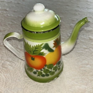 Vintage 1960s Enamelware Graniteware with Fruit Motif Coffee/Tea Pot - Picture 1 of 7
