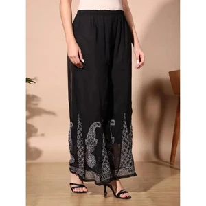 Nuovo Lucknowi Nero Chikankari Sharara da Donna Chikankari Chiffon Palazzo Donna - Foto 1 di 3