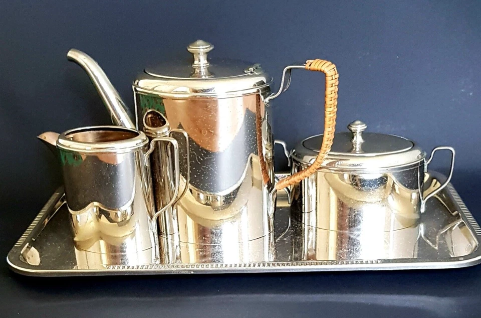 WMF Tablett Kaffeeset Straußenmarke Messing plaquiert M.Pl. 1910-1930 - Bild 1 von 4