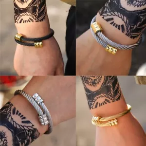 Men's Silver Gold Black Cuff Bracelet Punk Biker Stainless Steel Jewelry Gift - Picture 1 of 12