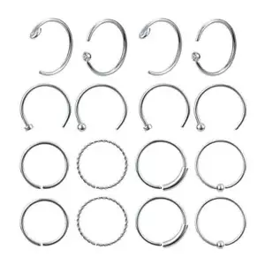 16 Pcs/Lot Stainless Steel Nose Rings Set Labret Helix Cartilage Piercing 20G US - Picture 1 of 5