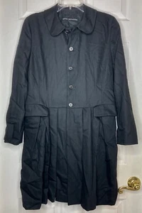 Woman MASAKI MATSUSHIMA Black Wool Button L/s Pleated Long Coat Sz 4 EUC Pockets - Picture 1 of 6
