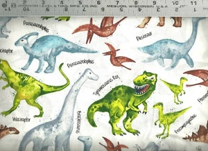 Tesoros atemporales ~ Dinosaurios y nombres en blanco ~ Tela de edredón 100 % algodón por comprar - Imagen 1 de 1