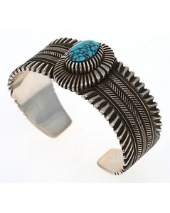 Pulsera turquesa egipcia natural del artista navajo Ron Bedonie - Imagen 1 de 7
