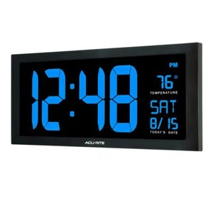 AcuRite Large LED Clock 18 in. Indoor Temperature Blue Display Clear Visibility - Picture 1 of 6