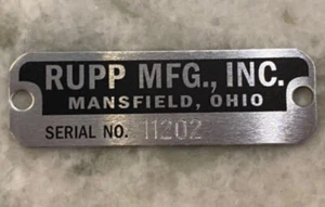 Vintage Rupp Mini Bike Serial Number Plate ID Tag Custom engraved - Picture 1 of 2