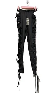 Pantalones con cordones Club Exx Took the Night talla XS negro mate calce ajustado midi nuevos con etiquetas - Imagen 1 de 3