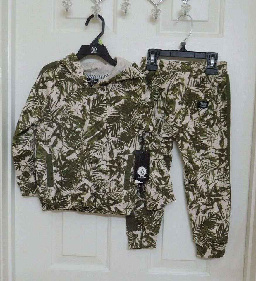 Novo com etiquetas 2 peças conjunto de moletom com capuz e joggers Volcom estampa tropical tamanho 3t - Imagem 1 de 1