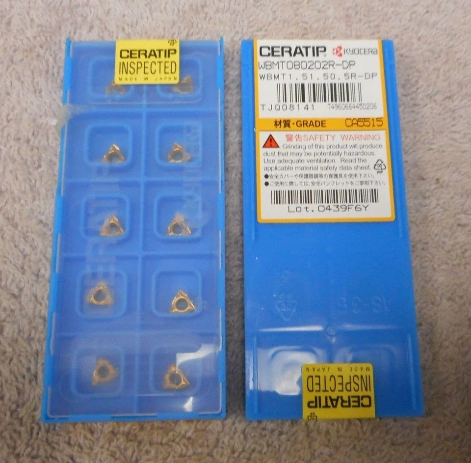 CERATIP    CARBIDE INSERTS  WBMT 080202R-DP  SEALED  PACK OF 10    GRADE  CA5515 - Image 1 of 1