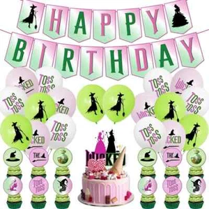 Pink and Green Party Decorations Happy Birthday Banner Cupcake Toppers Cake Topp - Picture 1 of 7