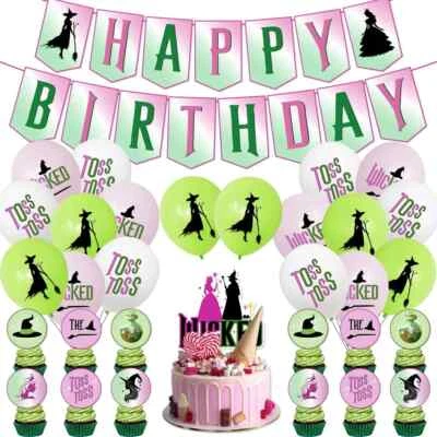 Розовый и зеленый вечеринки украшения Happy день рождения баннер Cupcake Toppers торт Topp - Изображение 1 из 4